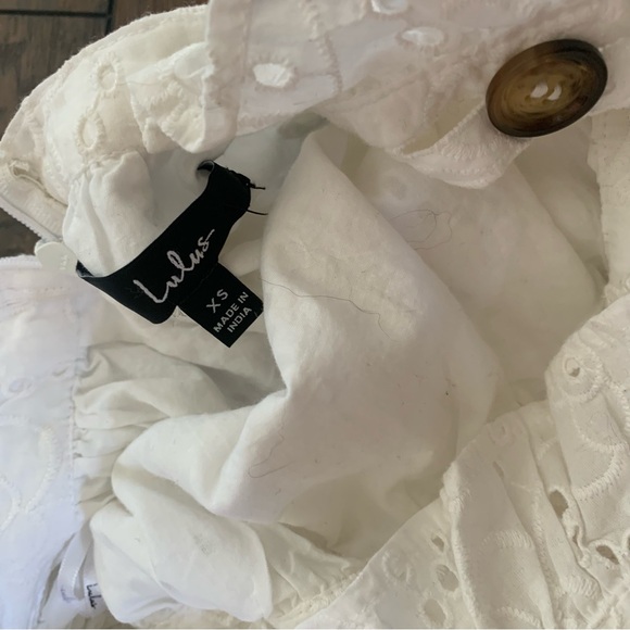 Lulus| NWT Sweet Bliss White Eyelet Ruffled Backless Mini Dress - Picture 8 of 9